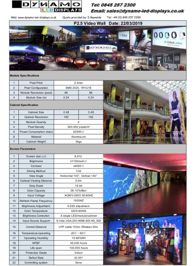 LED display specifications