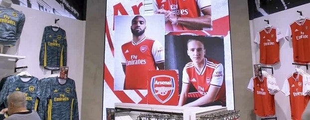 Indoor LED video display at Arsenal FC club store