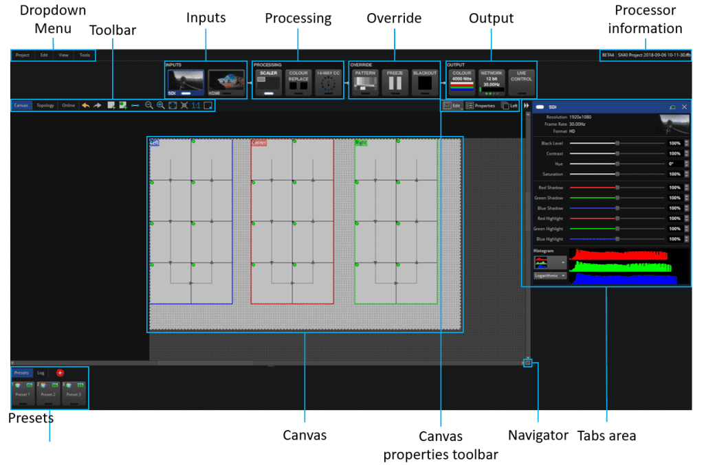 Tessera Software - Main Project Screen Labelled