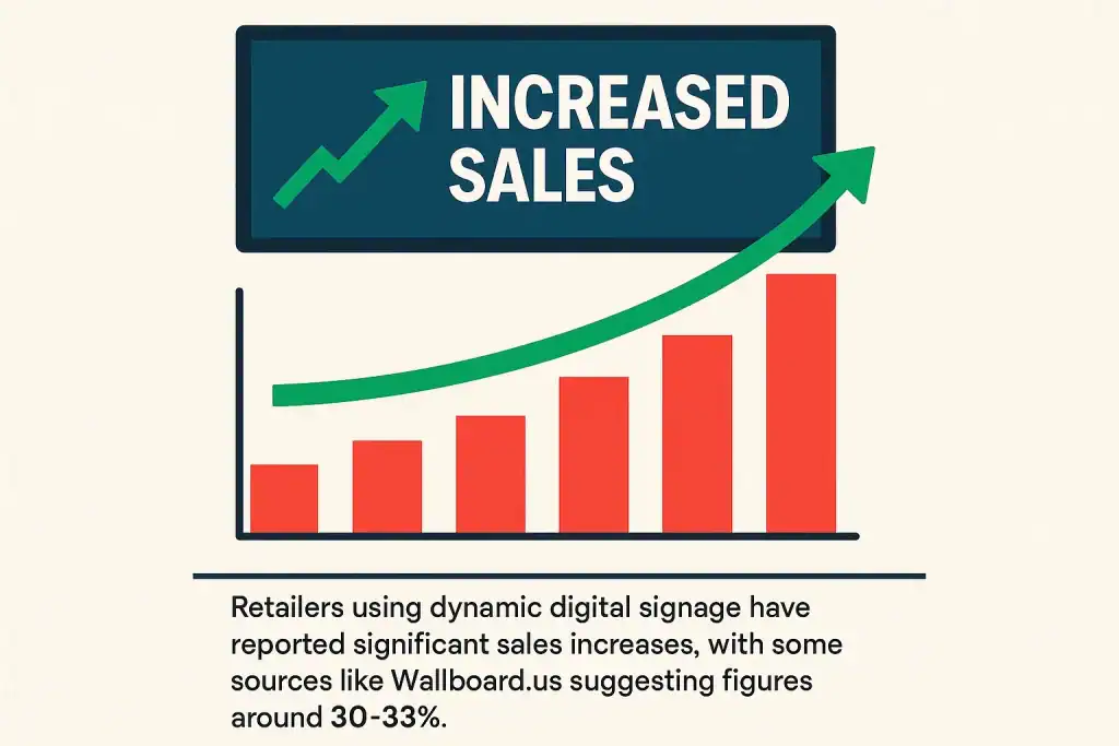 image showing Increased Sales: Retailers using dynamic digital signage have reported significant sales increases, with some sources like Wallboard.us suggesting figures around 30-33%.