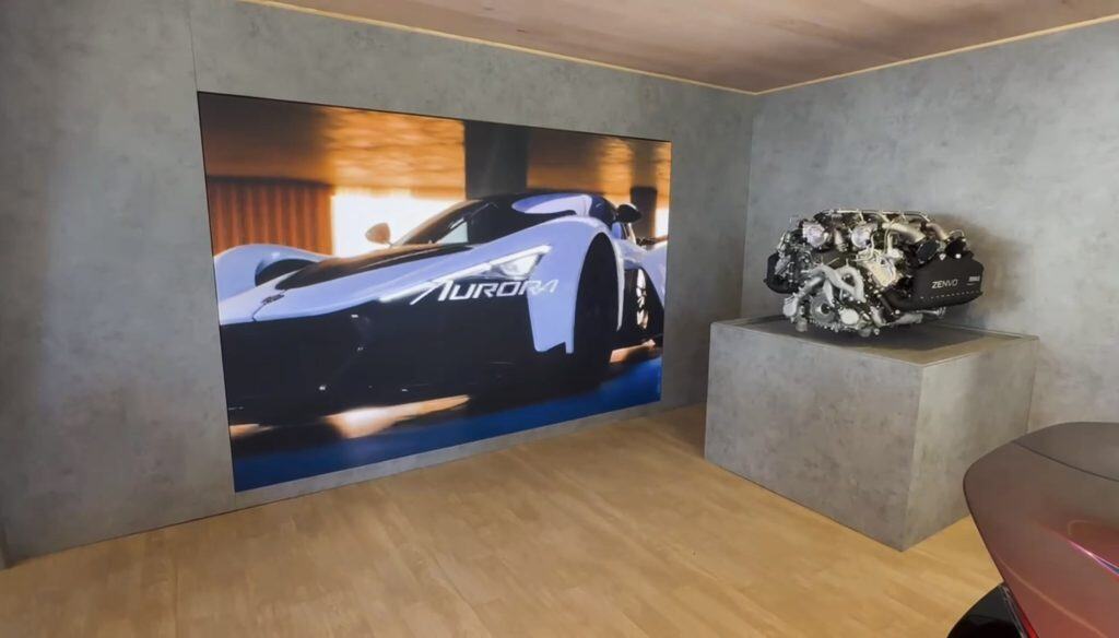 LED display at the Zenvo Aurora Tur  stand at Goodwood Festival of speed