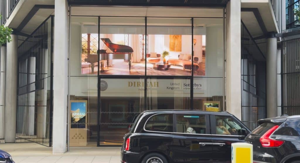 Window bright LED Display installed in Sothebys one Hyde Park corner