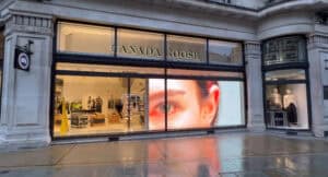 Canada Goose Regent Street LED window display by Dynamo — 5m × 2.5m, P2.6, daylight‑bright