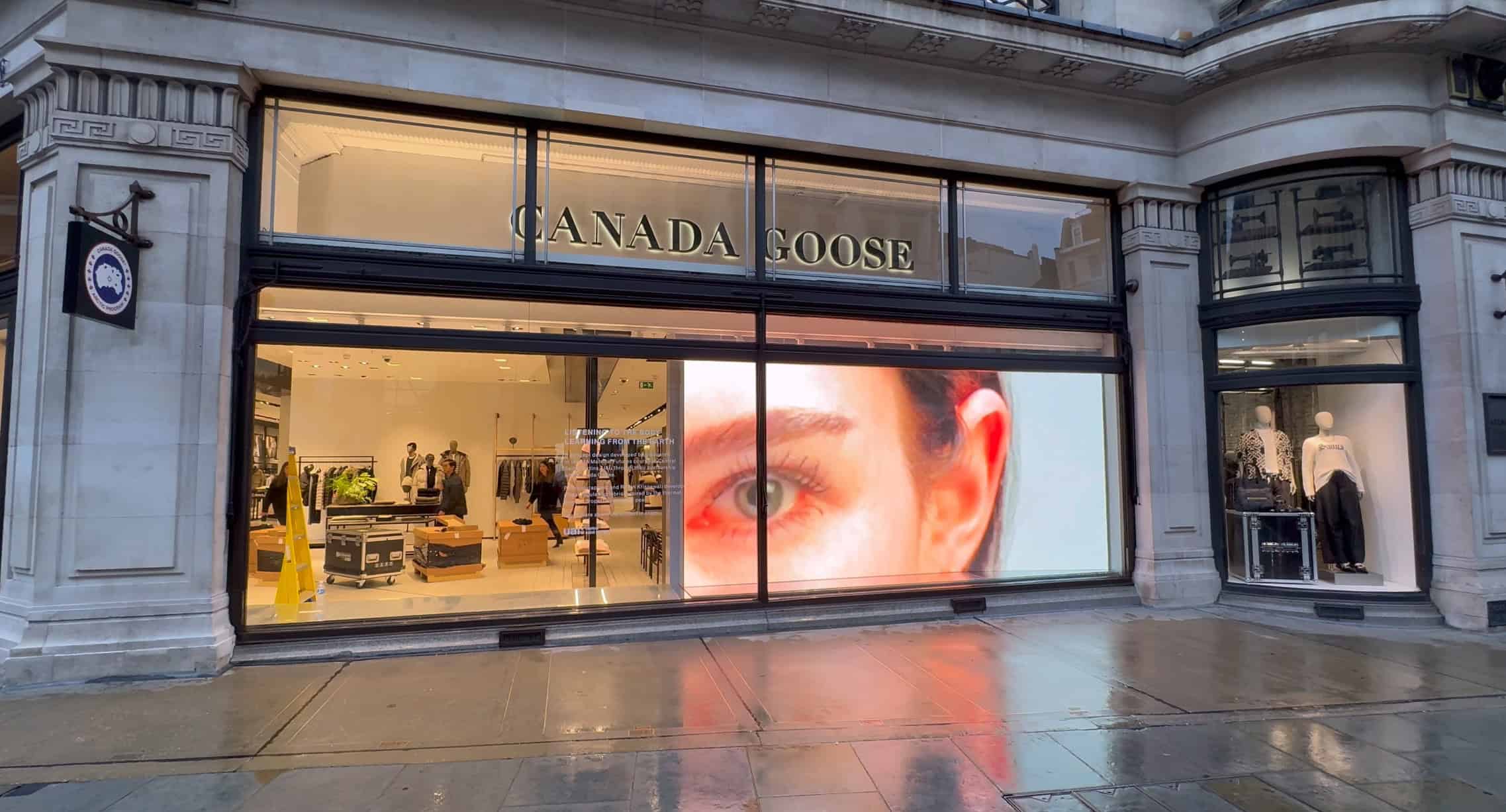 Canada Goose Regent Street LED window display by Dynamo — 5m × 2.5m, P2.6, daylight‑bright