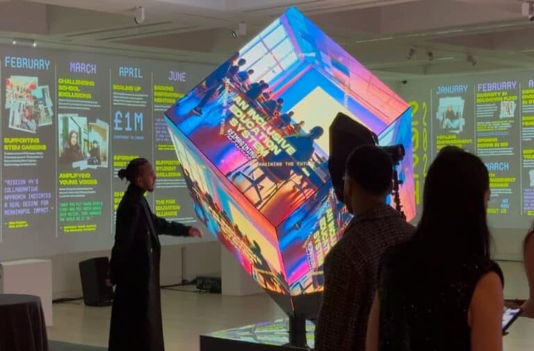 A custom LED cube that was hired to Lewis Hamilton for a charity event
