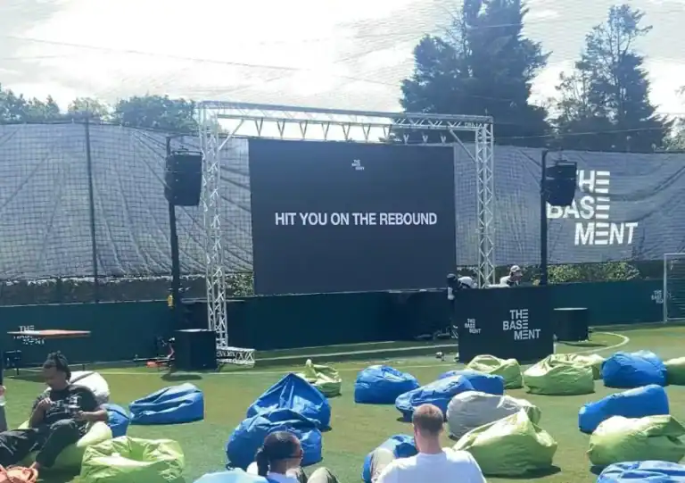 DRX Series outdoor LED screen in daylight conditions for football fan zone