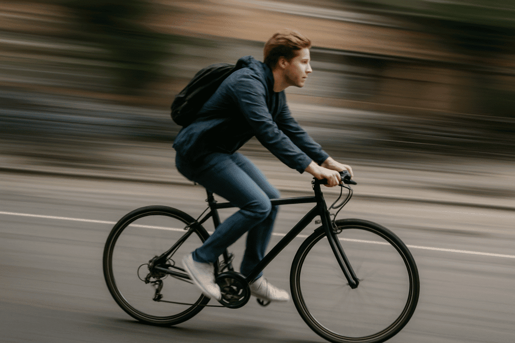 an image showing motion blur around a person riding a bike