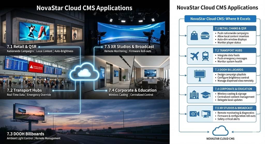 infographic showing Novastar cloud CMS applications