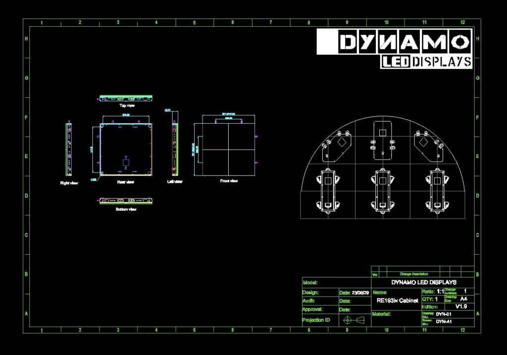 CAD drawing showing the design of our customised LED modules to make an arch shape.