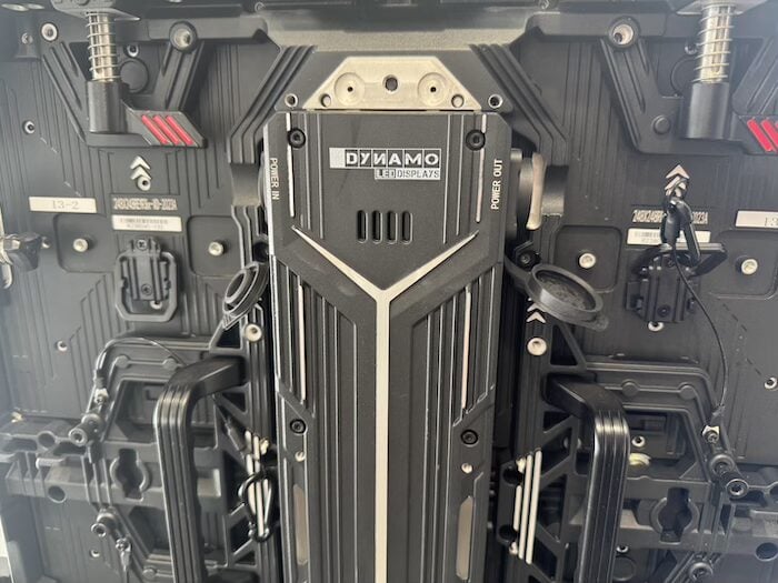 Close-up of an LED cabinet, including a receiving card box located on the rear