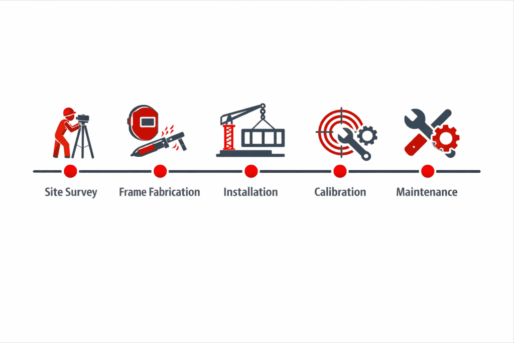 Timeline graphic outlining the stages of an LED wall installation project.