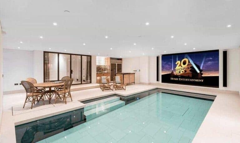 P1.92mm poolside LED wall installation at private residence, Primrose Hill London — Dynamo LED Displays
