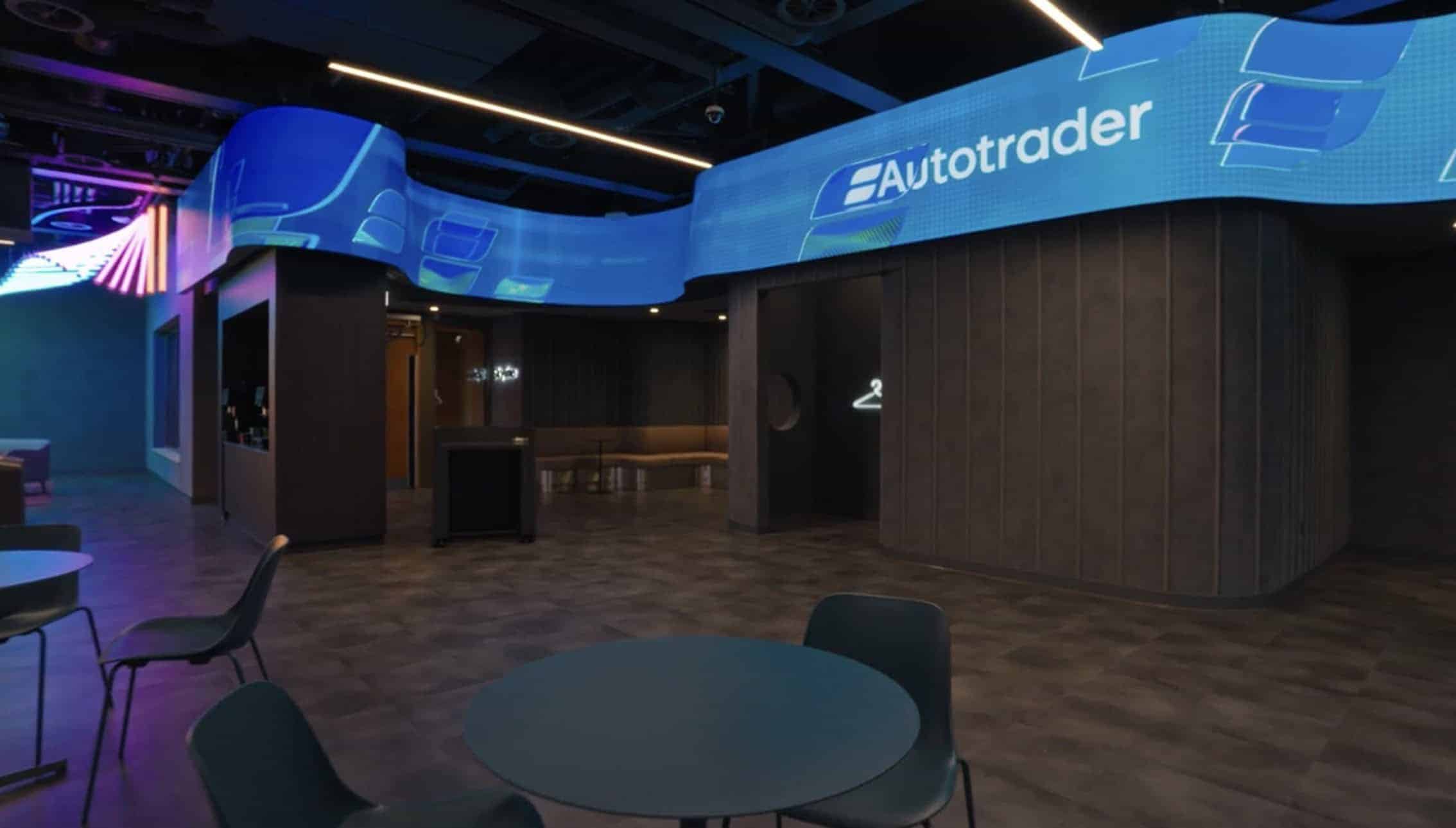 Curved 21.76-metre flexible LED ribbon display at Auto Trader's Manchester headquarters